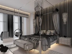 luxury stylish interior master bedroom - 01 3D Model