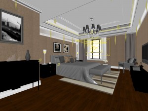 luxury stylish interior master bedroom - 09 3D Model