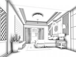 luxury stylish interior master bedroom - 23 3D Model