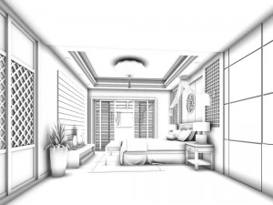 luxury stylish interior master bedroom - 23 3D Model