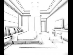 luxury stylish interior master bedroom - 29 3D Model