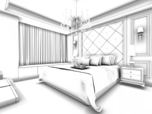 luxury stylish interior master bedroom - 43 3D Model