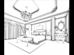 luxury stylish interior master bedroom - 46 3D Model