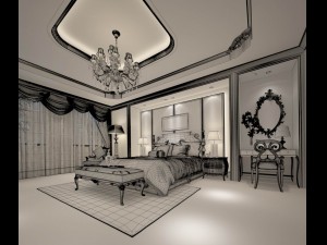 luxury stylish interior master bedroom - 46 3D Model
