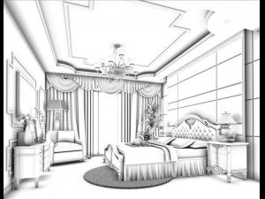 luxury stylish interior master bedroom - 51 3D Model