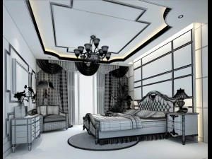 luxury stylish interior master bedroom - 51 3D Model