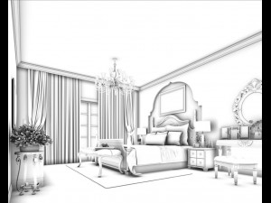 luxury stylish interior master bedroom - 53 3D Model