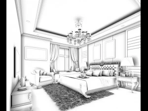 luxury stylish interior master bedroom - 55 3D Model