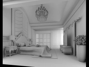 luxury stylish interior master bedroom - 59 3D Model