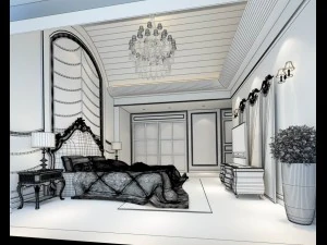 luxury stylish interior master bedroom - 59 3D Model