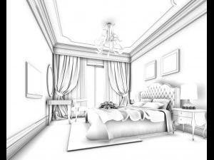 luxury stylish interior master bedroom - 63 3D Model