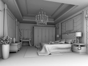luxury stylish interior master bedroom - 69 3D Model