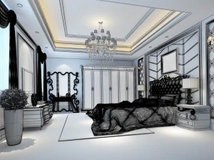 luxury stylish interior master bedroom - 69 3D Model