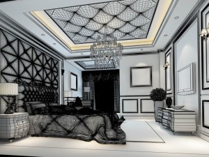 luxury stylish interior master bedroom - 76 3D Model