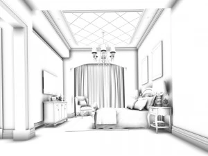 luxury stylish interior master bedroom - 84 3D Model