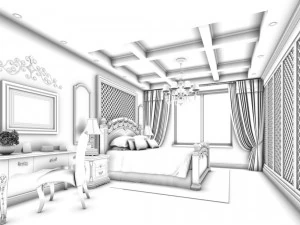 luxury stylish interior master bedroom - 87 3D Model