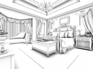 luxury stylish interior master bedroom - 89 3D Model