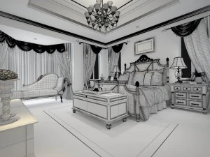 luxury stylish interior master bedroom - 89 3D Model