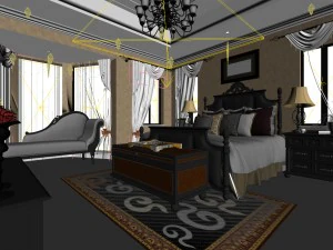 luxury stylish interior master bedroom - 89 3D Model