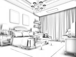 luxury stylish interior master bedroom - 96 3D Model