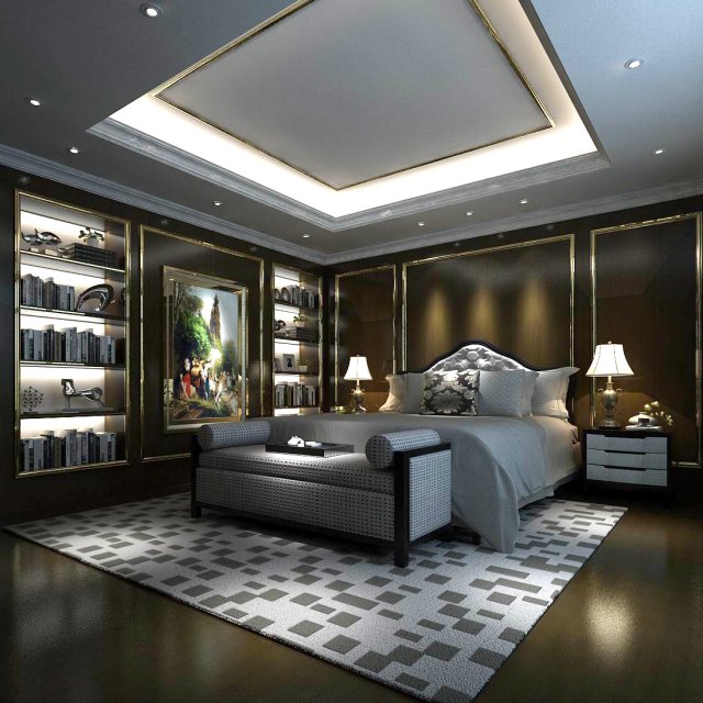 stylish european bedroom 11 3D Model .c4d .max .obj .3ds .fbx .stl .blend 