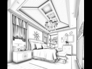 bedroom - american style-9413 3D मॉडल