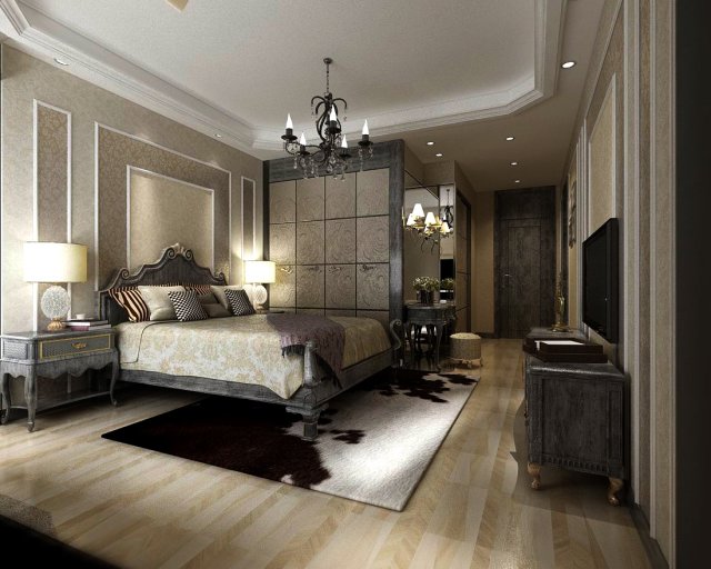 bedroom - european style -9417 3D Модель .c4d .max .obj .3ds .fbx .stl .blend 