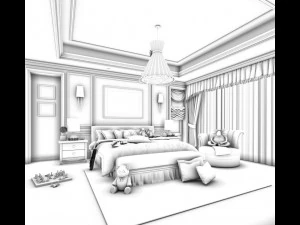 bedroom - european style-9437 3D Model