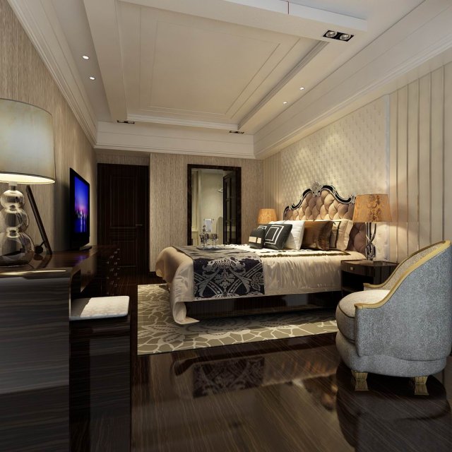 bedroom - modern style -9413 Modello 3D .c4d .max .obj .3ds .fbx .stl .blend 