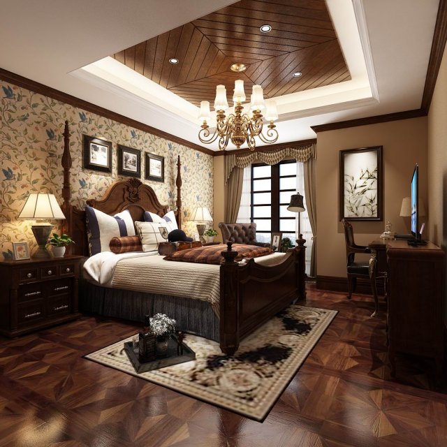 bedroom - chinese style -9418 3D Модель .c4d .max .obj .3ds .fbx .stl .blend