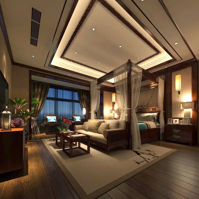 bedroom - chinese style -9422 Modèle 3D .c4d .max .obj .3ds .fbx .stl .blend 