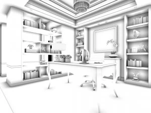 family - office - study room -02 3D Model