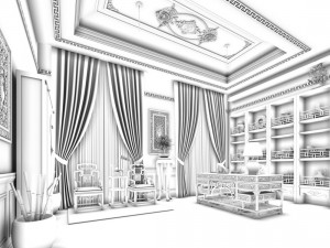 family - office - study room -09 3D Модель