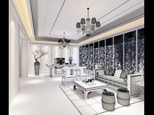 family - office - study room -012 3D-Modell
