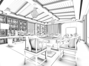 family - office - study room -013 Modello 3D
