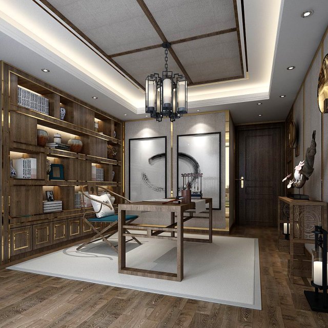 family - office - study room -015 3D Модель .c4d .max .obj .3ds .fbx .stl .blend 