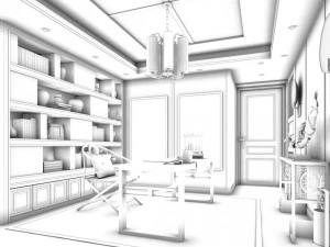 family - office - study room -015 3D Model