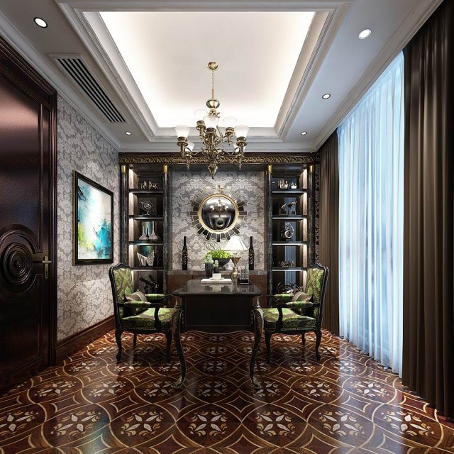 family - office - study room -020 3D Model .c4d .max .obj .3ds .fbx .stl .blend 