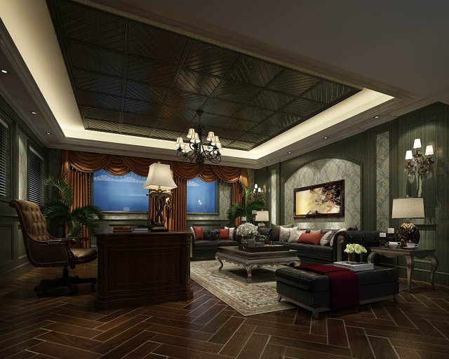 family - office - study room -021 3D Model .c4d .max .obj .3ds .fbx .stl .blend 