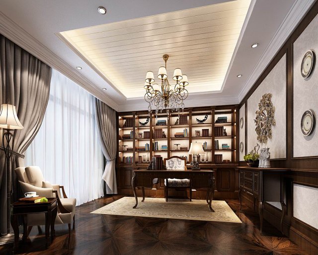 family - office - study room -022 Modelo 3D .c4d .max .obj .3ds .fbx .stl .blend