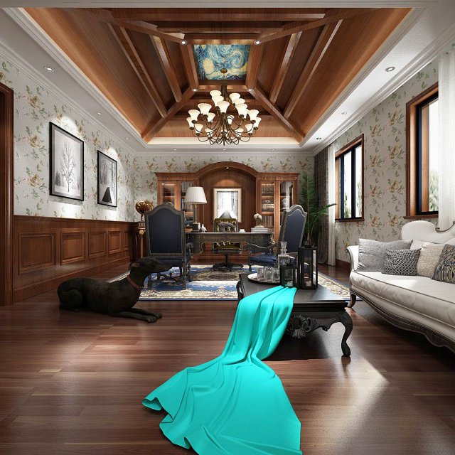 family - office - study room -023 3D 모델 .c4d .max .obj .3ds .fbx .stl .blend 