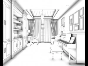 family - office - study room -024 3D Model