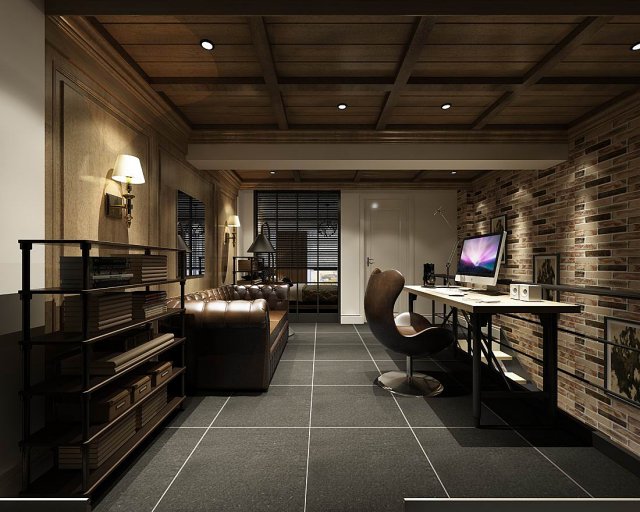 family - office - study room -025 3D Modell .c4d .max .obj .3ds .fbx .stl .blend