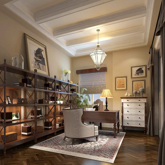 family - office - study room -026 3D Модель .c4d .max .obj .3ds .fbx .stl .blend 