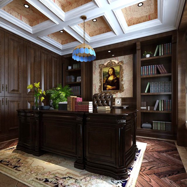 family - office - study room -027 3D Model .c4d .max .obj .3ds .fbx .stl .blend 