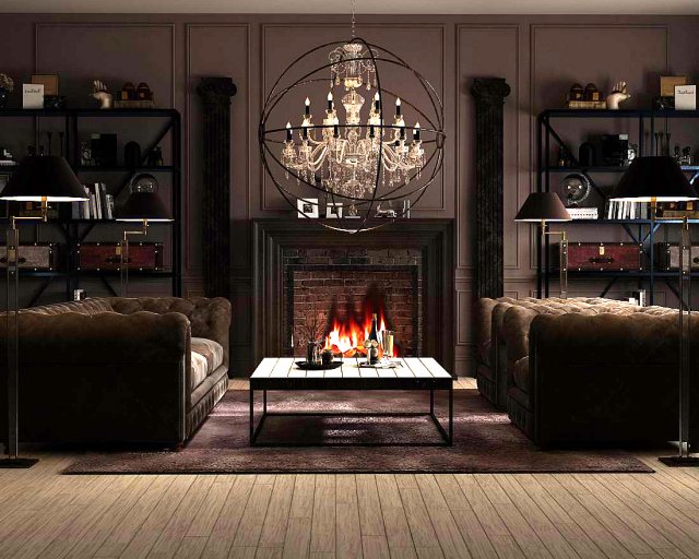 family - office - study room -029 Modello 3D .c4d .max .obj .3ds .fbx .stl .blend 