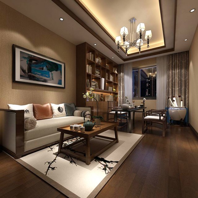 family - office - study room -031 3D Модель .c4d .max .obj .3ds .fbx .stl .blend 