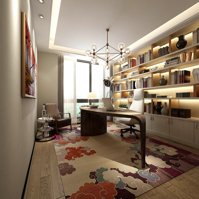 family - office - study room -032 3D 모델 .c4d .max .obj .3ds .fbx .stl .blend 