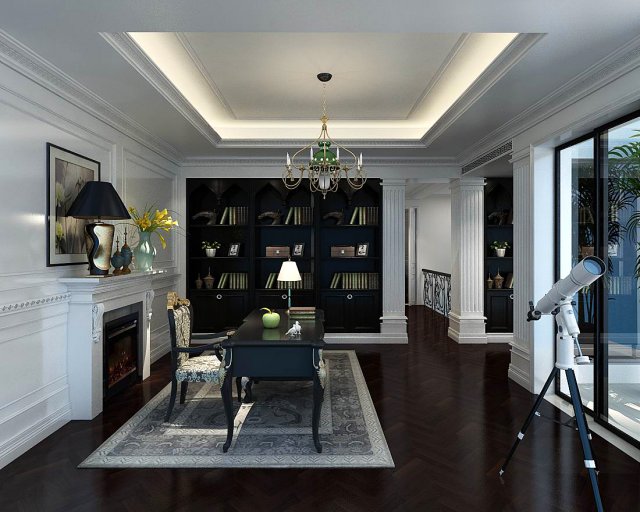 family - office - study room -033 3D Model .c4d .max .obj .3ds .fbx .stl .blend