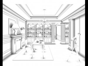 family - office - study room -033 3D Model